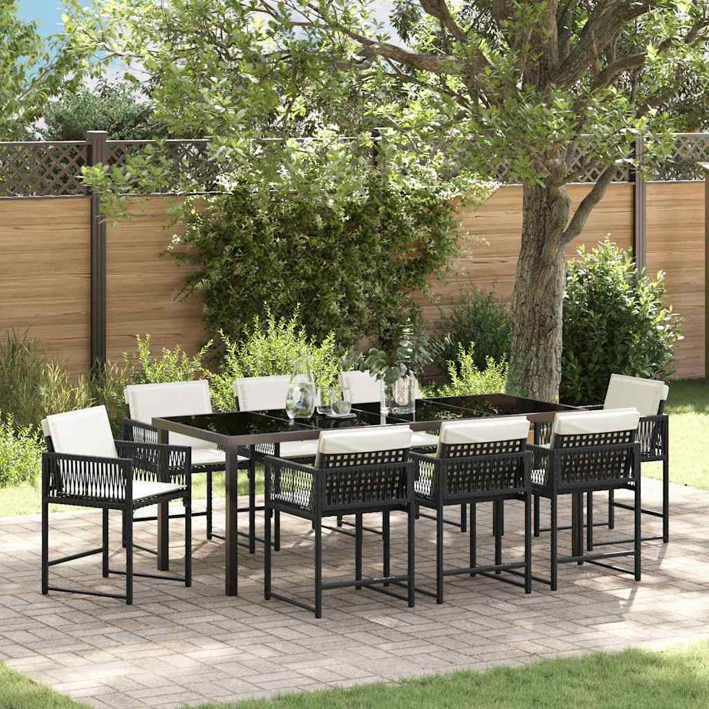 Tuin eettafelset 9 pcs Zwart poly rattan – afbeelding 1
