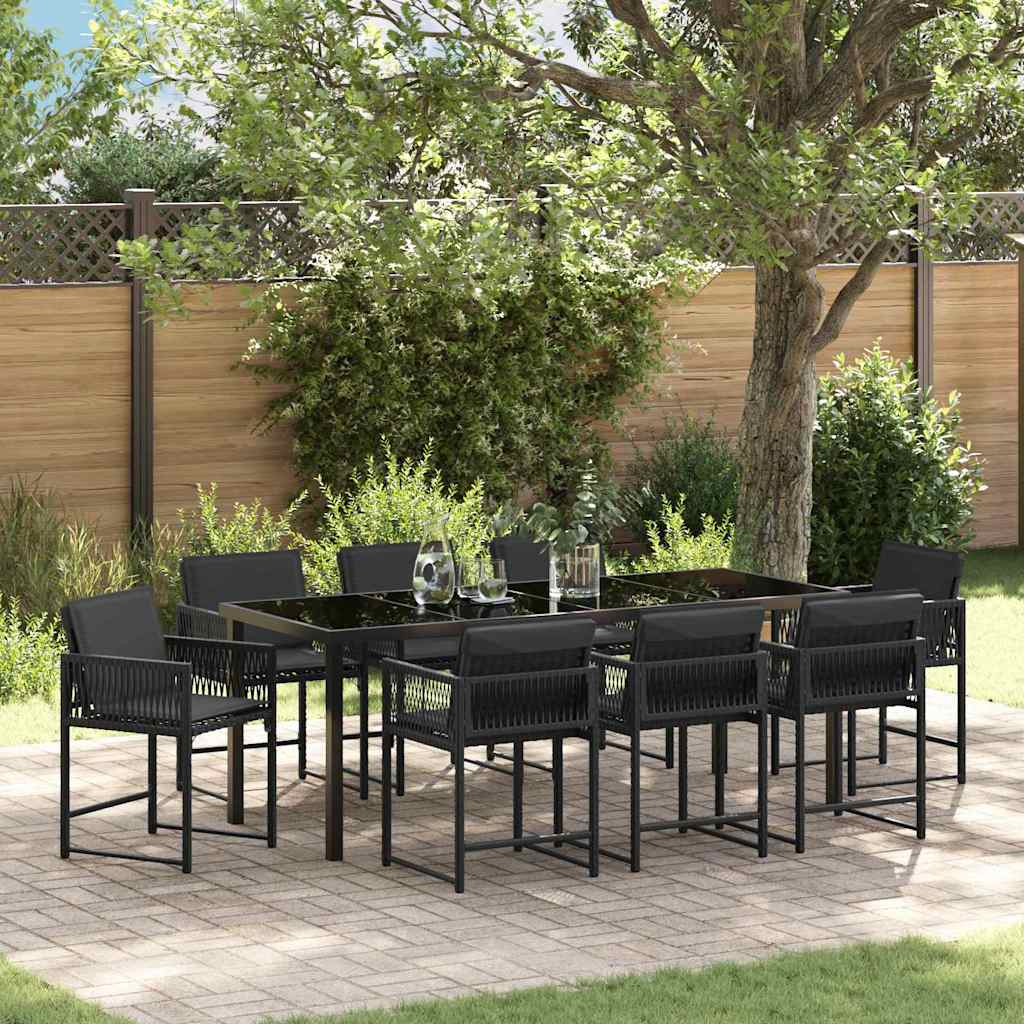 Tuin eettafelset 9 pcs Zwart poly rattan – afbeelding 1