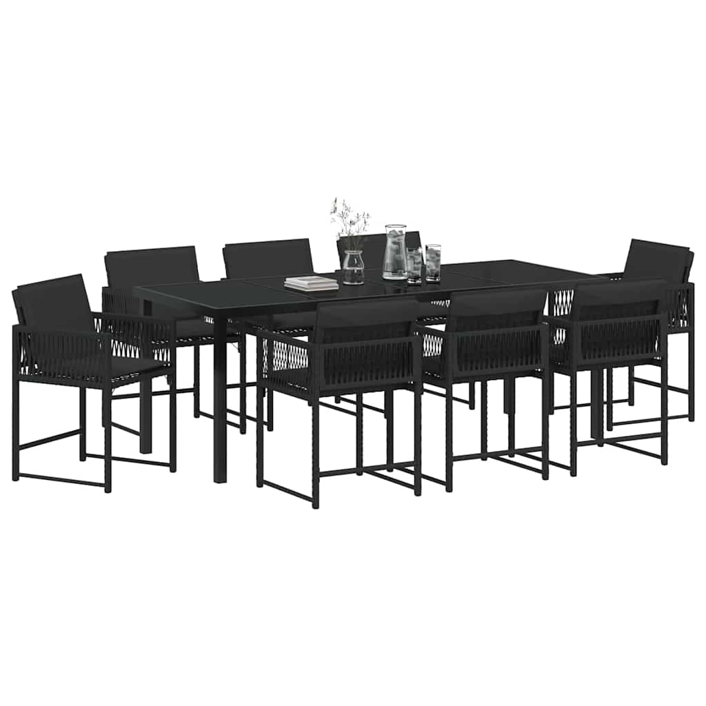 Tuin eettafelset 9 pcs Zwart poly rattan – afbeelding 3