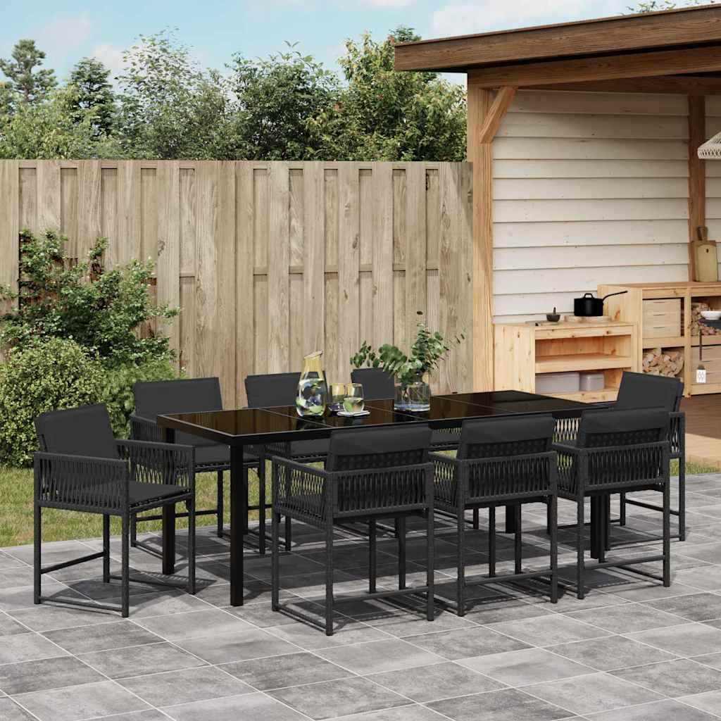 Tuin eettafelset 9 pcs Zwart poly rattan – afbeelding 4