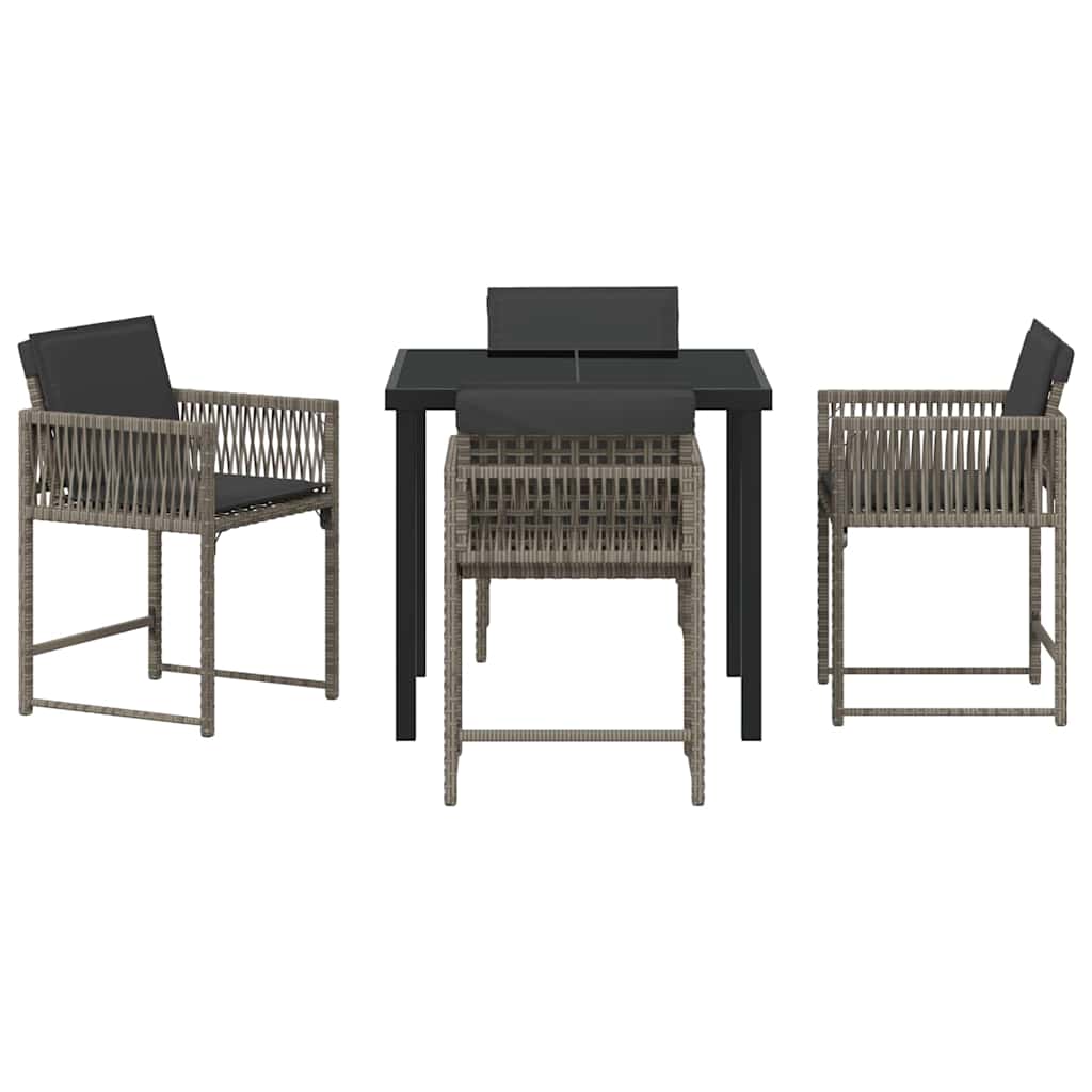 Tuin eettafelset 5 pcs Grijs poly rattan – afbeelding 7