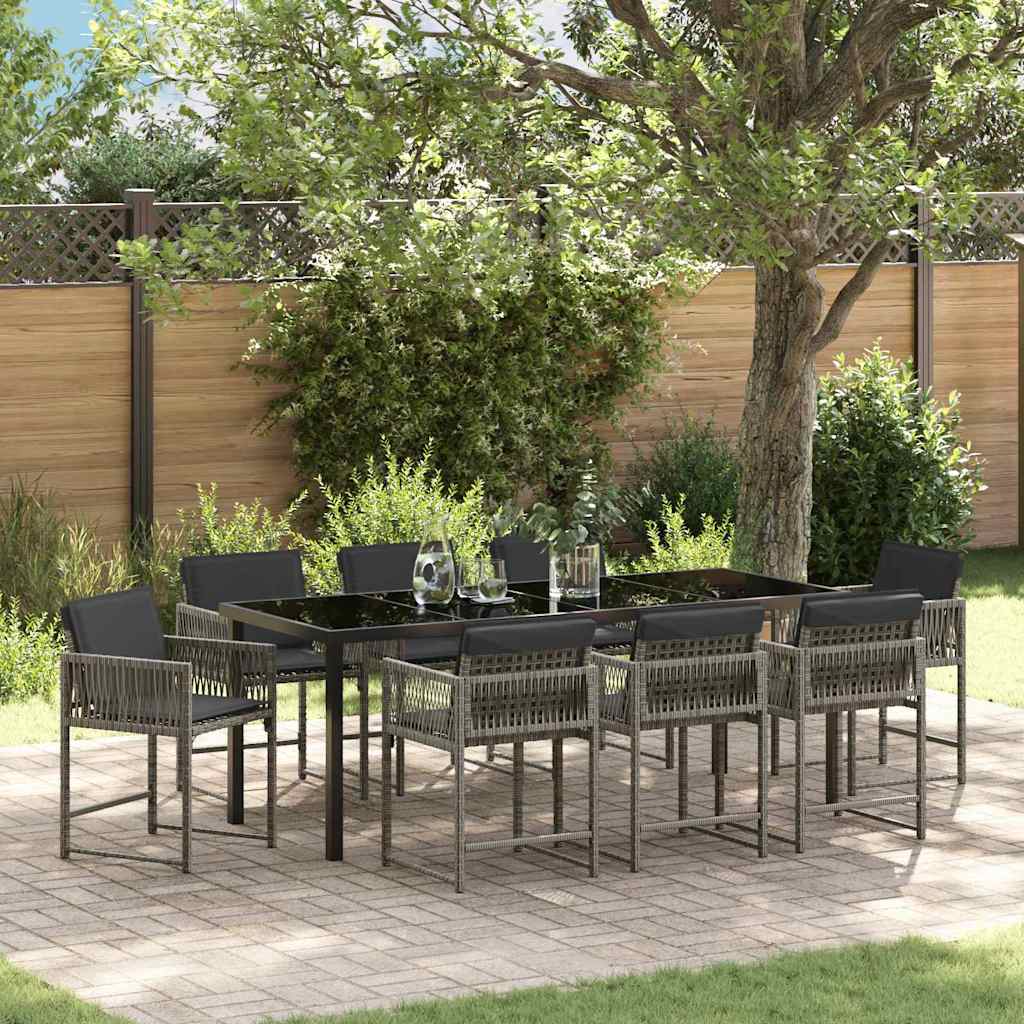 Tuin eettafelset 9 pcs Grijs poly rattan – afbeelding 1