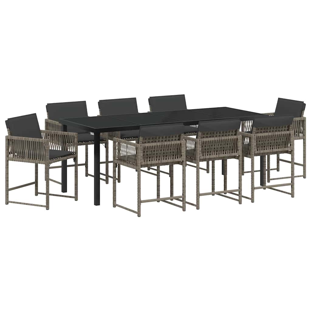 Tuin eettafelset 9 pcs Grijs poly rattan – afbeelding 2