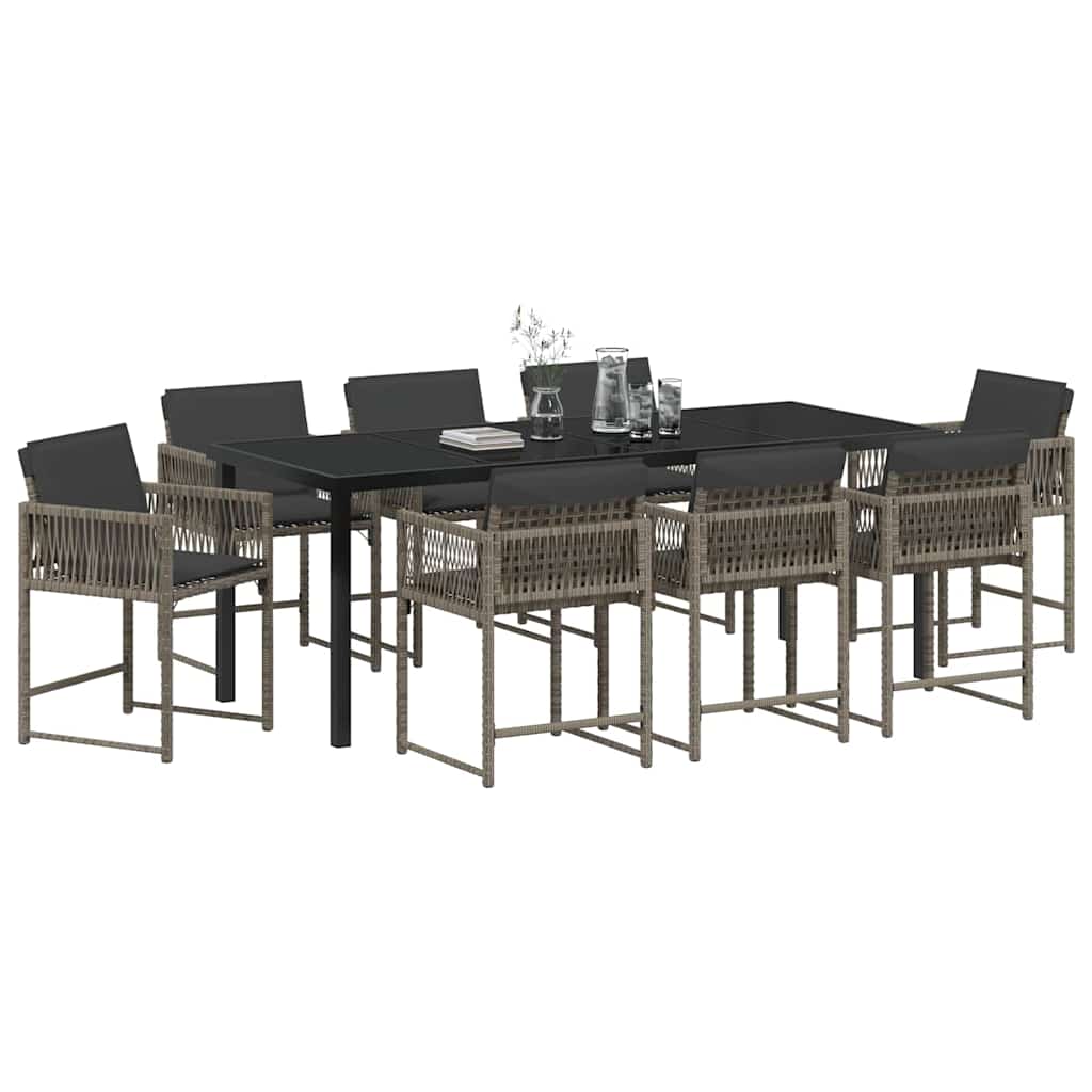 Tuin eettafelset 9 pcs Grijs poly rattan – afbeelding 3