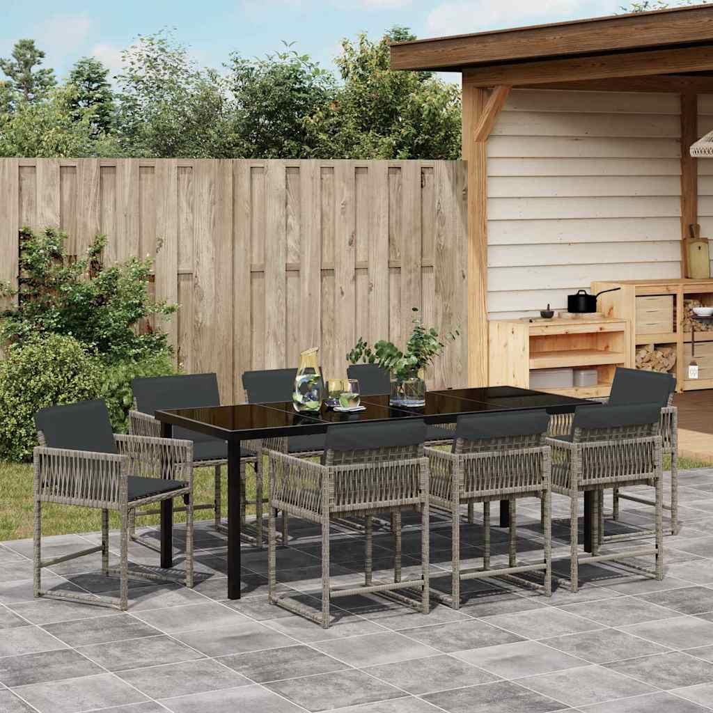 Tuin eettafelset 9 pcs Grijs poly rattan – afbeelding 4