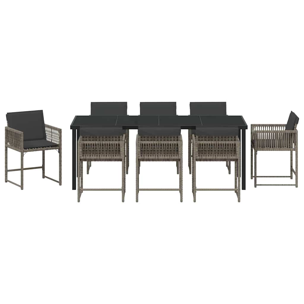 Tuin eettafelset 9 pcs Grijs poly rattan – afbeelding 7
