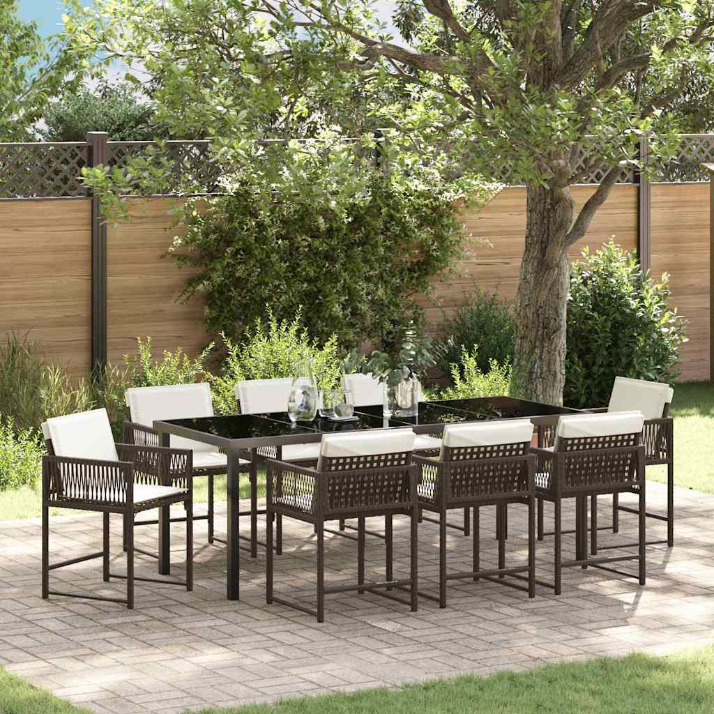 Tuin eettafelset 9 pcs Bruin poly rattan – afbeelding 1