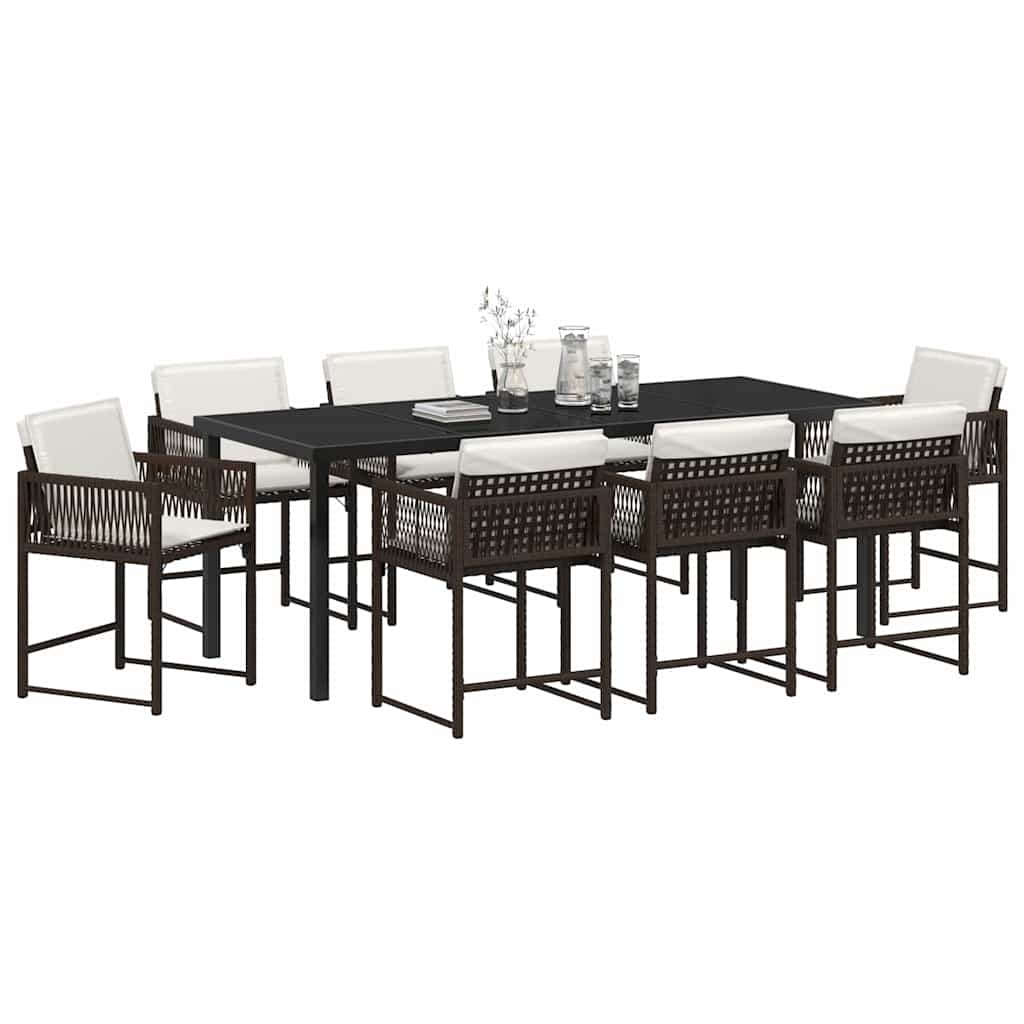 Tuin eettafelset 9 pcs Bruin poly rattan – afbeelding 3