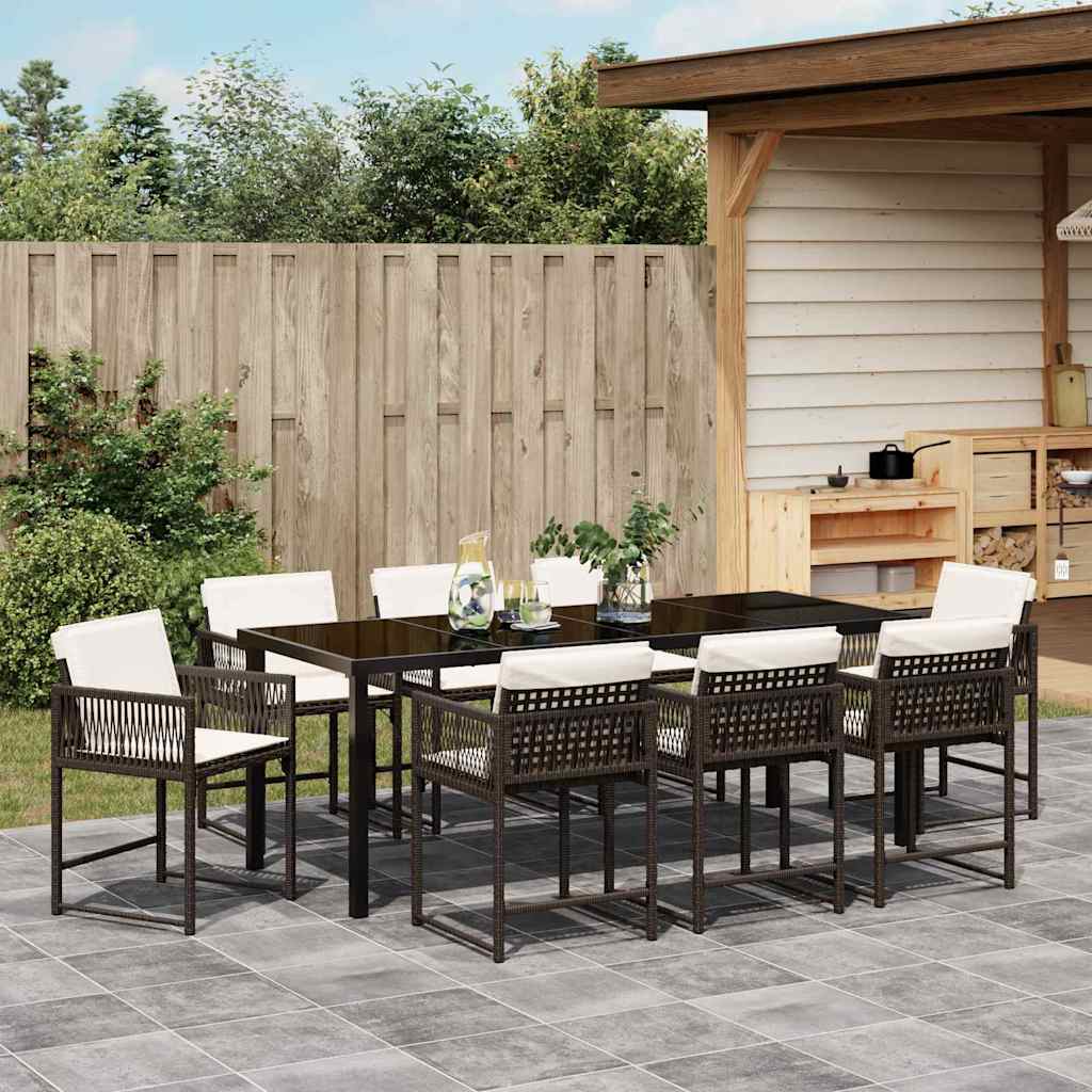 Tuin eettafelset 9 pcs Bruin poly rattan – afbeelding 4