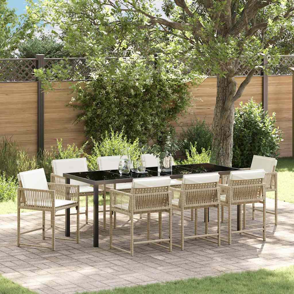 Tuin eettafelset 9 pcs Beige poly rattan – afbeelding 1