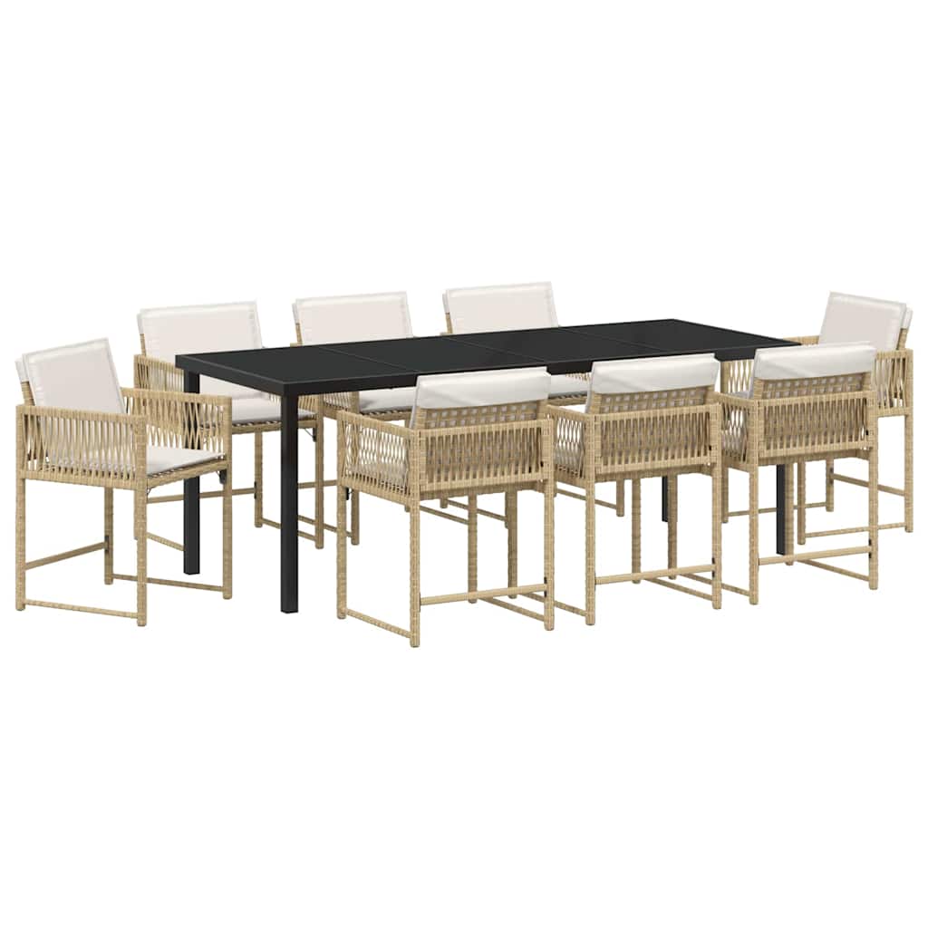 Tuin eettafelset 9 pcs Beige poly rattan – afbeelding 2