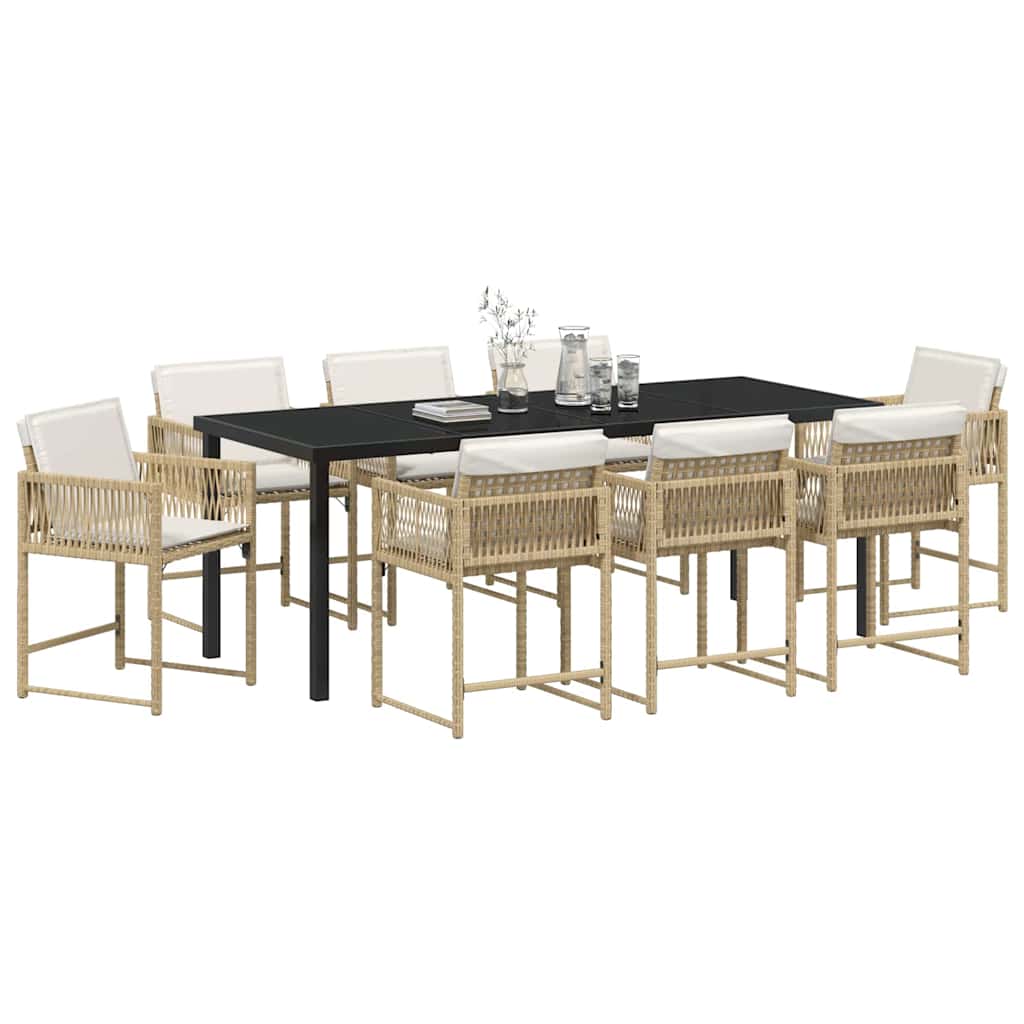 Tuin eettafelset 9 pcs Beige poly rattan – afbeelding 3