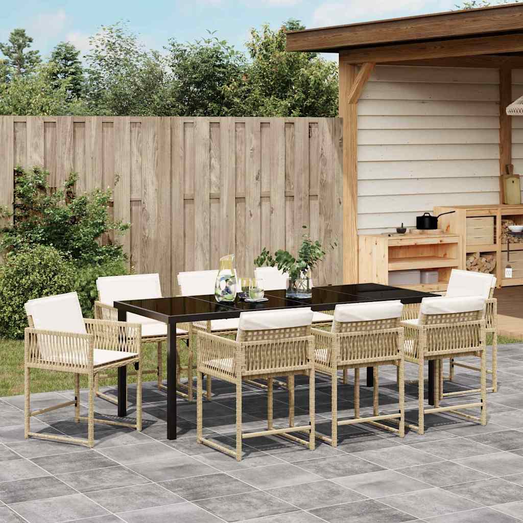 Tuin eettafelset 9 pcs Beige poly rattan – afbeelding 4