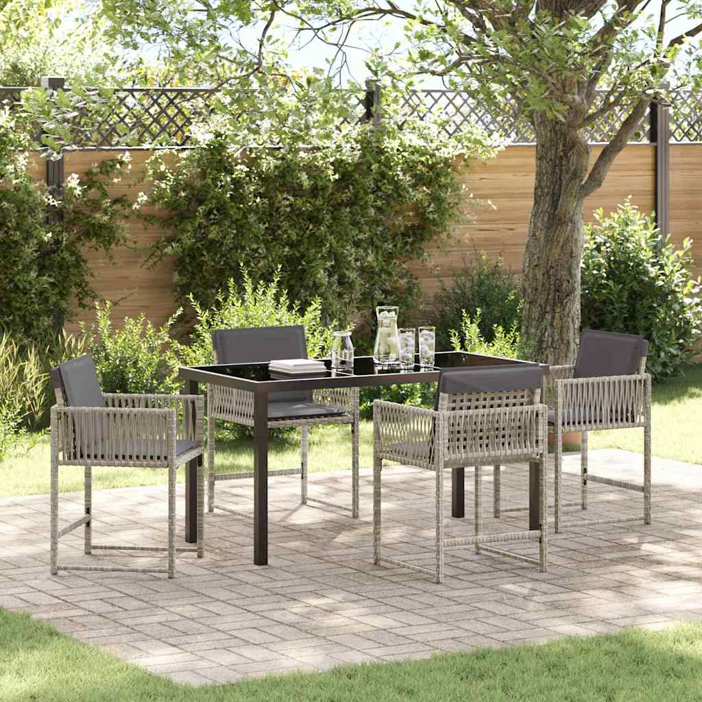 Tuin eettafelset 5 pcs Lichtgrijs poly rattan – afbeelding 1