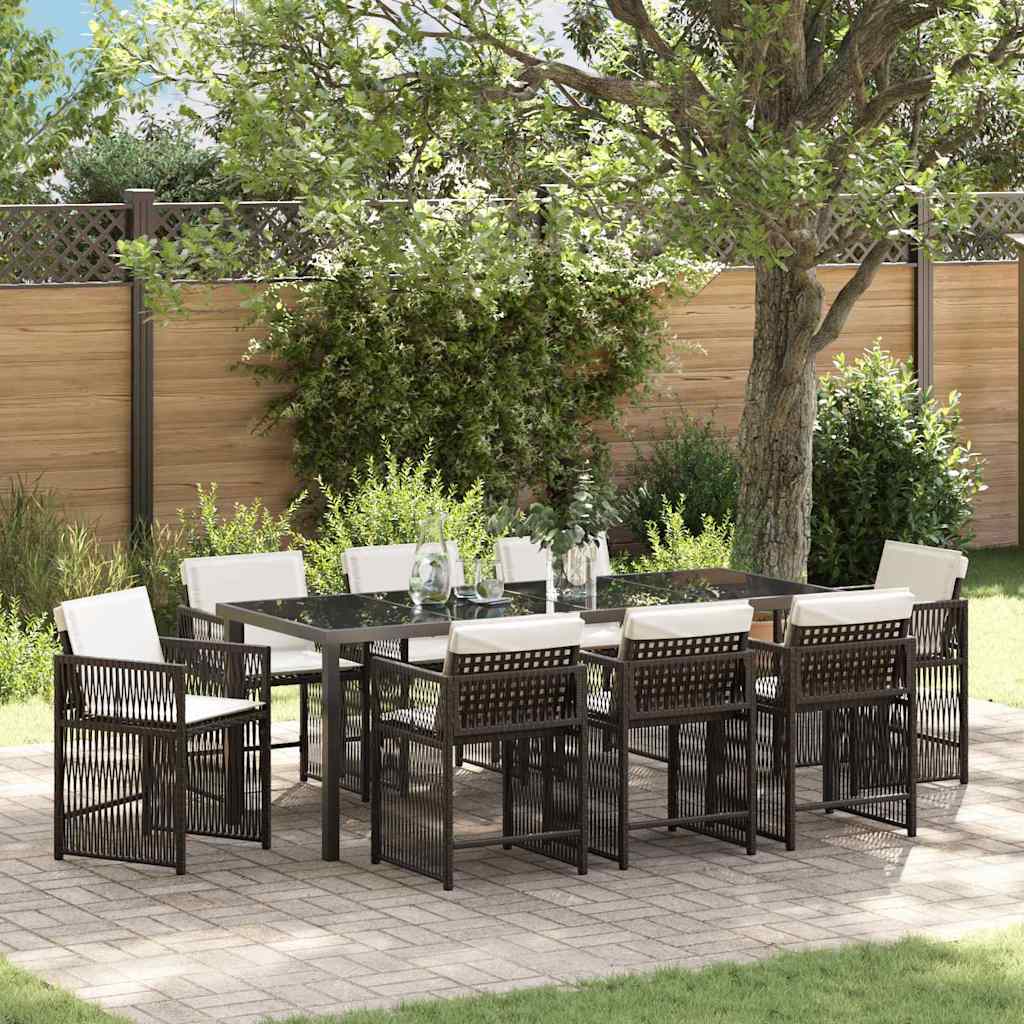 Tuin eettafelset 9 pcs Bruin poly rattan – afbeelding 1