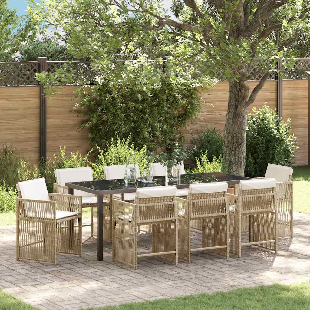 Tuin eettafelset 9 pcs Beige poly rattan – afbeelding 1