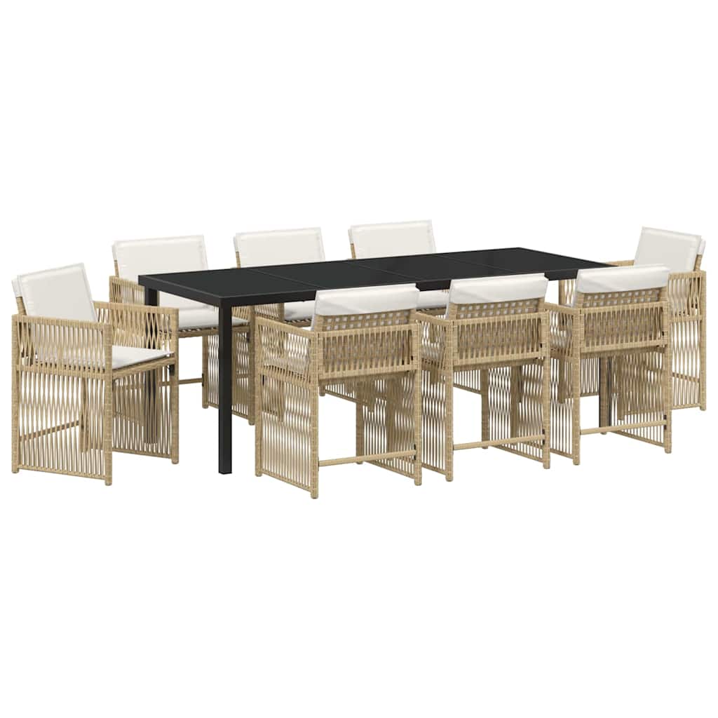 Tuin eettafelset 9 pcs Beige poly rattan – afbeelding 2