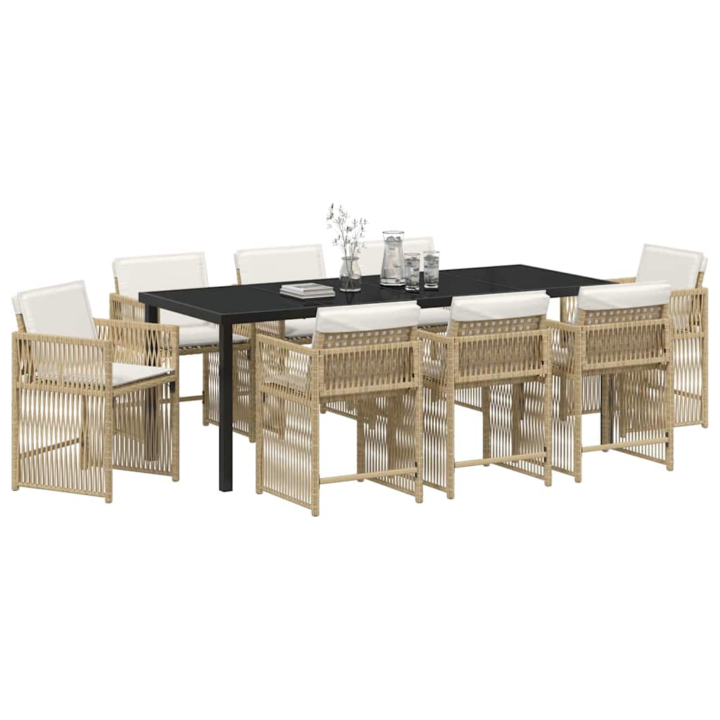 Tuin eettafelset 9 pcs Beige poly rattan – afbeelding 3