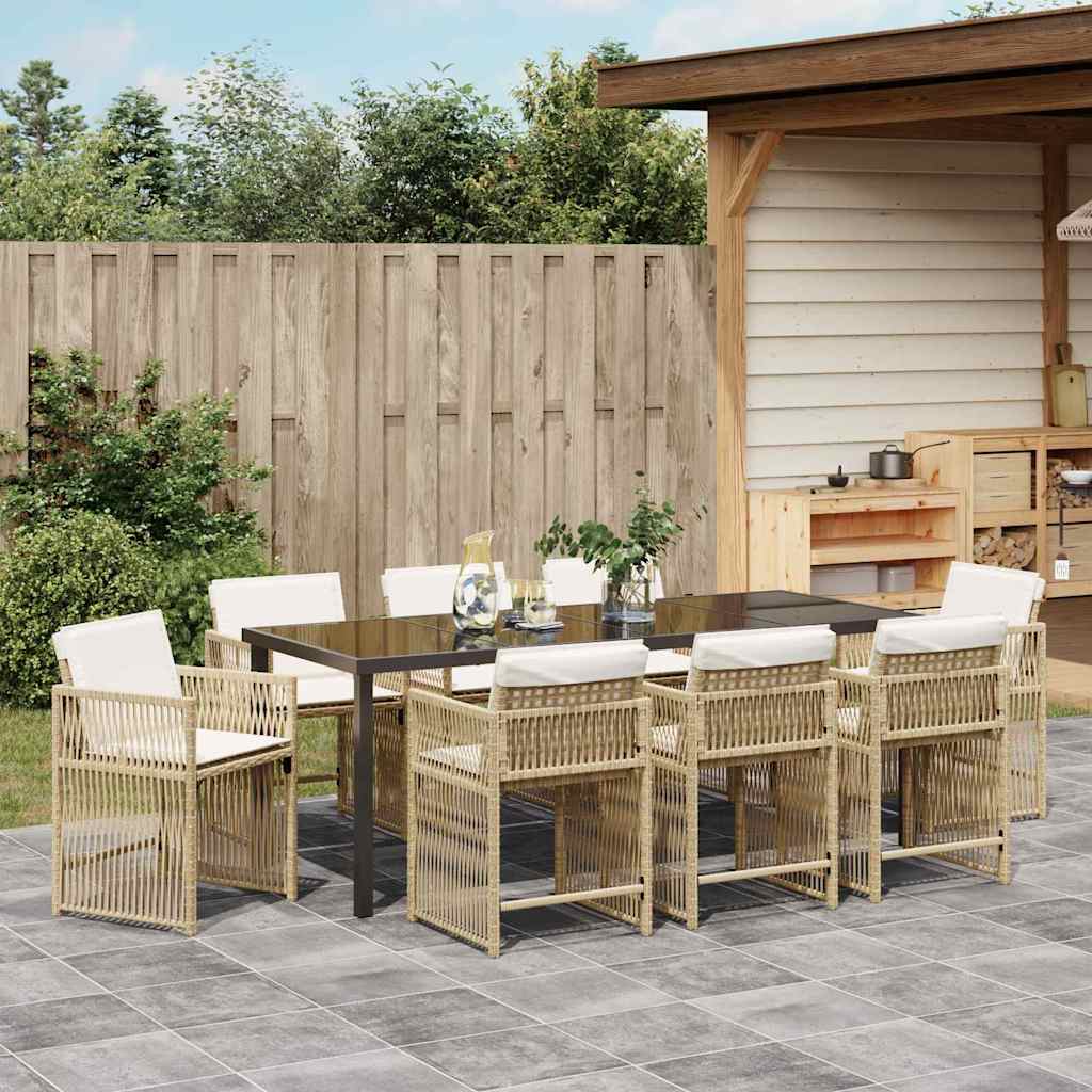 Tuin eettafelset 9 pcs Beige poly rattan – afbeelding 4