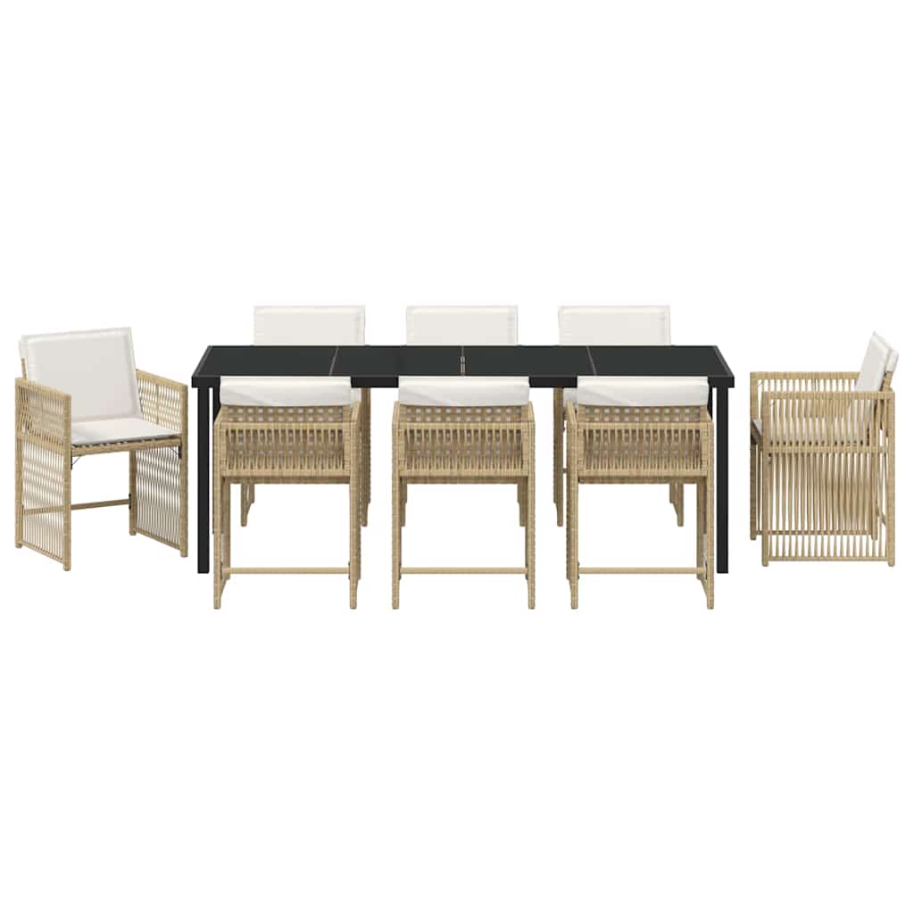 Tuin eettafelset 9 pcs Beige poly rattan – afbeelding 7