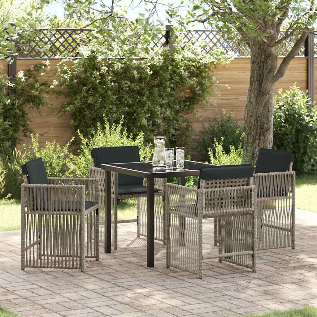 Tuin eettafelset 5 pcs Lichtgrijs poly rattan – afbeelding 1