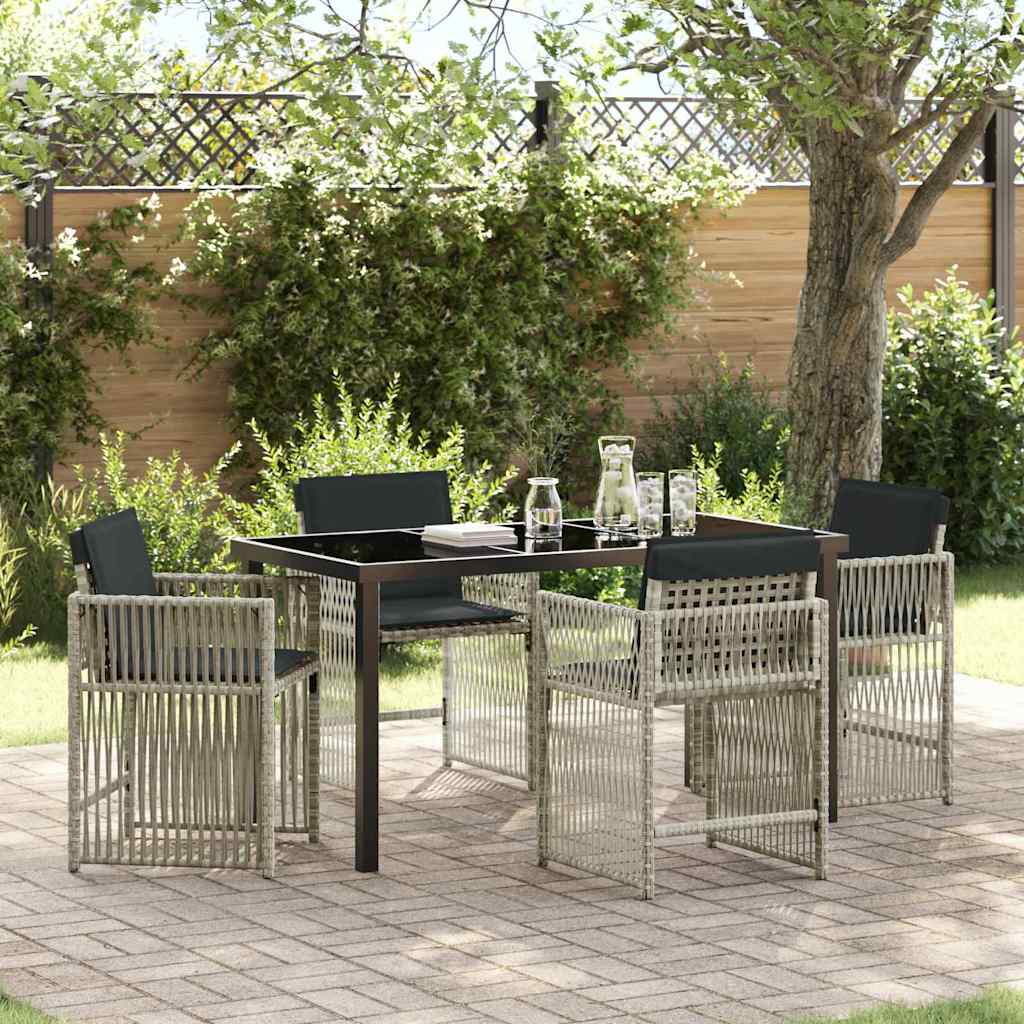 Tuin eettafelset 5 pcs Lichtgrijs poly rattan – afbeelding 1