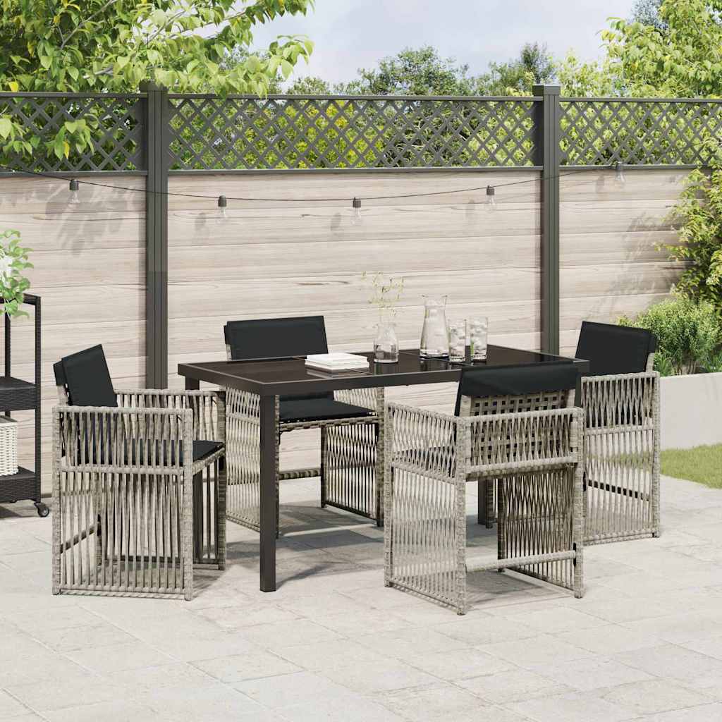 Tuin eettafelset 5 pcs Lichtgrijs poly rattan – afbeelding 4