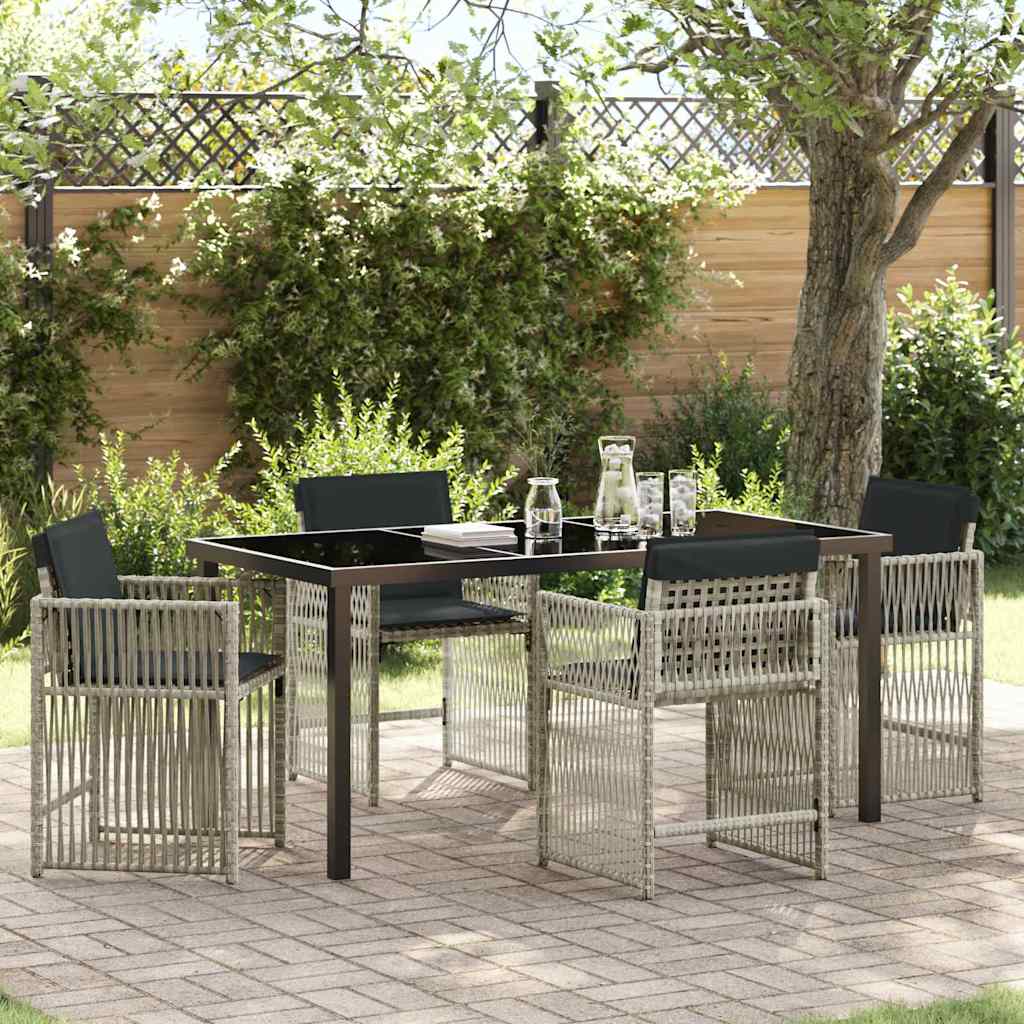 Tuin eettafelset 5 pcs Lichtgrijs poly rattan – afbeelding 1