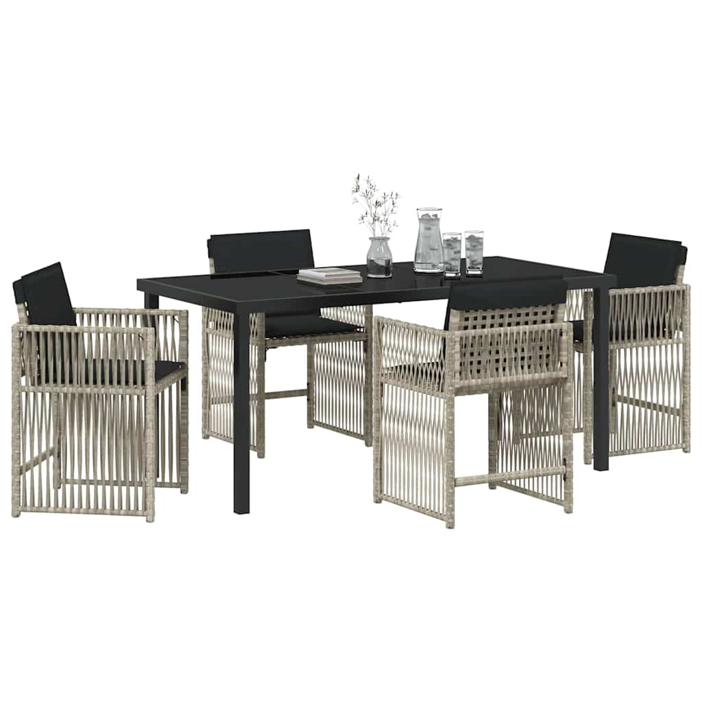 Tuin eettafelset 5 pcs Lichtgrijs poly rattan – afbeelding 3