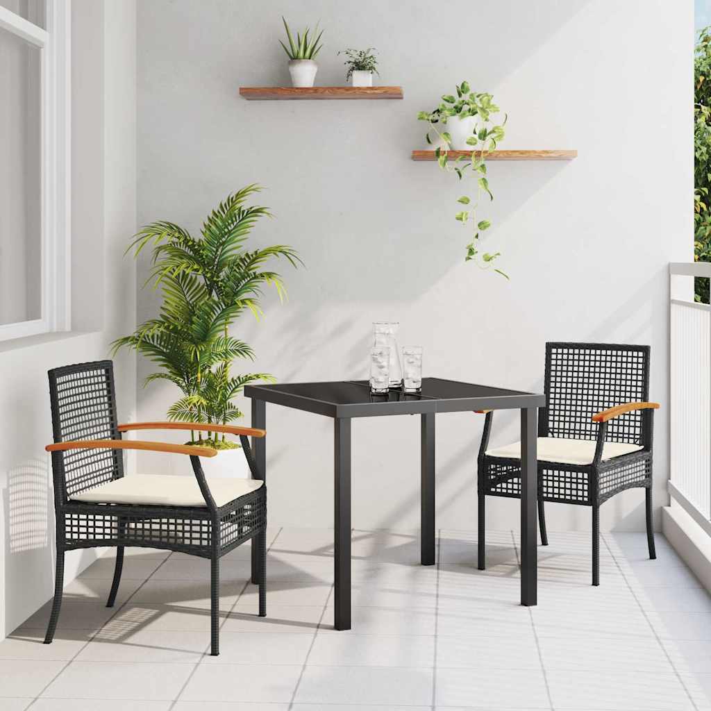 Tuin eettafelset met kussen 3 pcs Zwart Rattan – afbeelding 1