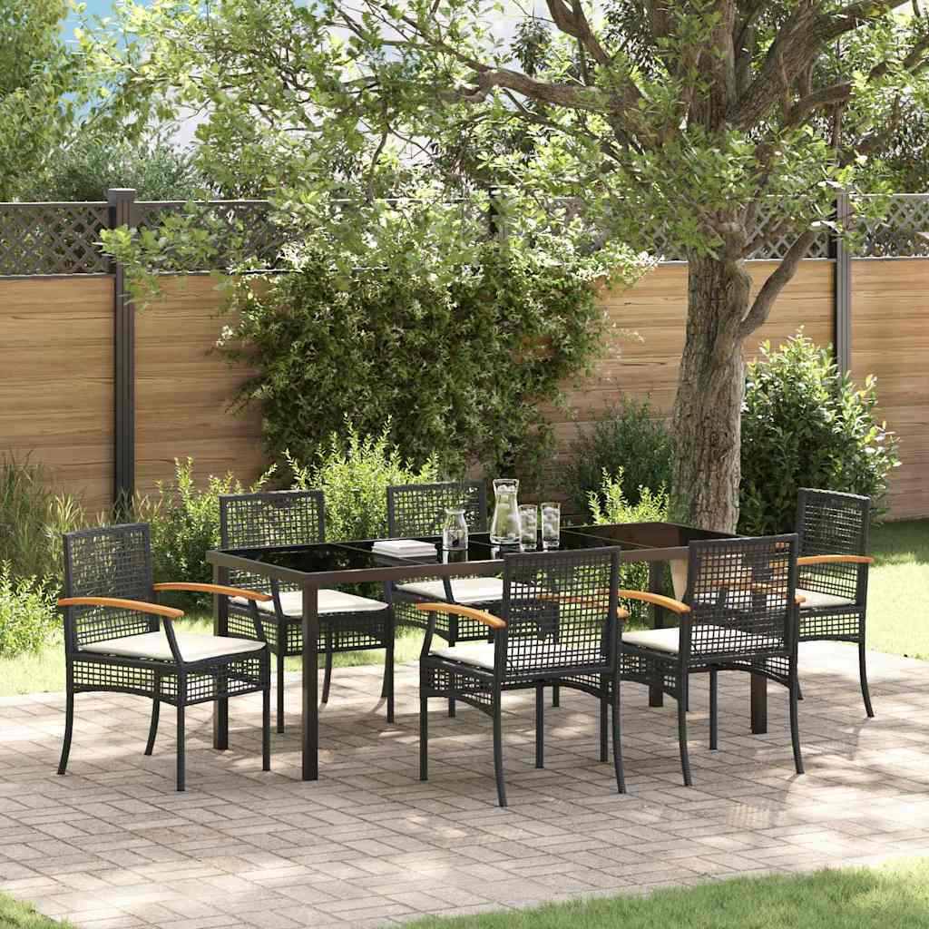 Tuin eettafelset met kussen 7 pcs Zwart Rattan – afbeelding 1