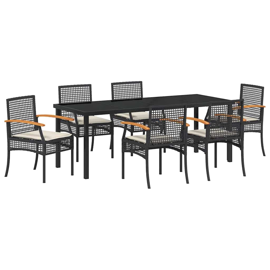 Tuin eettafelset met kussen 7 pcs Zwart Rattan – afbeelding 2