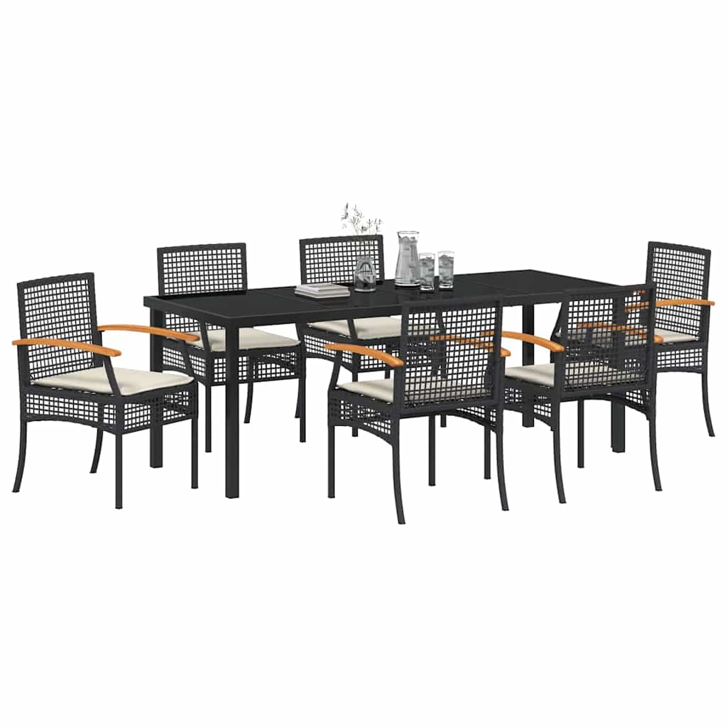Tuin eettafelset met kussen 7 pcs Zwart Rattan – afbeelding 3