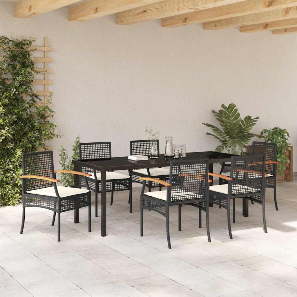 Tuin eettafelset met kussen 7 pcs Zwart Rattan – afbeelding 4