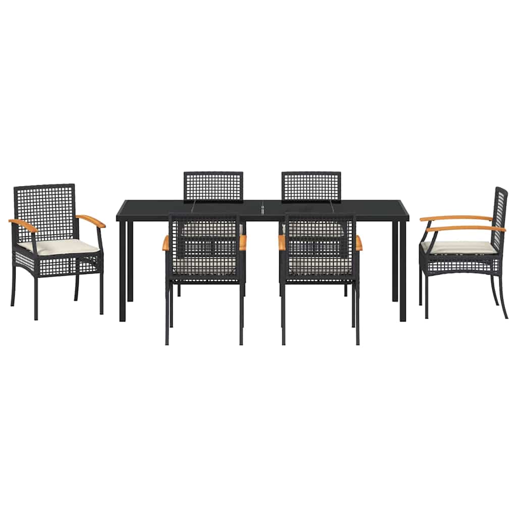 Tuin eettafelset met kussen 7 pcs Zwart Rattan – afbeelding 7