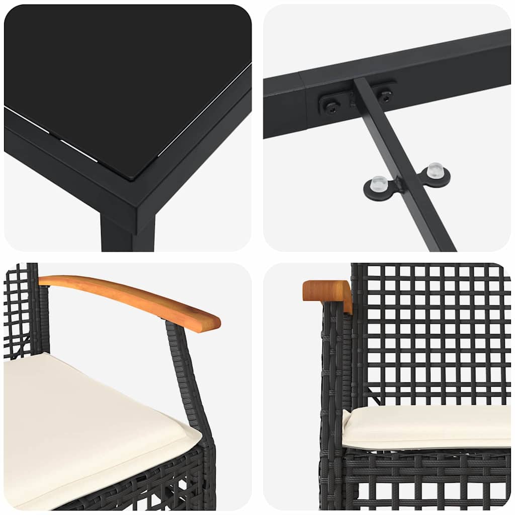 Tuin eettafelset met kussen 7 pcs Zwart Rattan – afbeelding 9