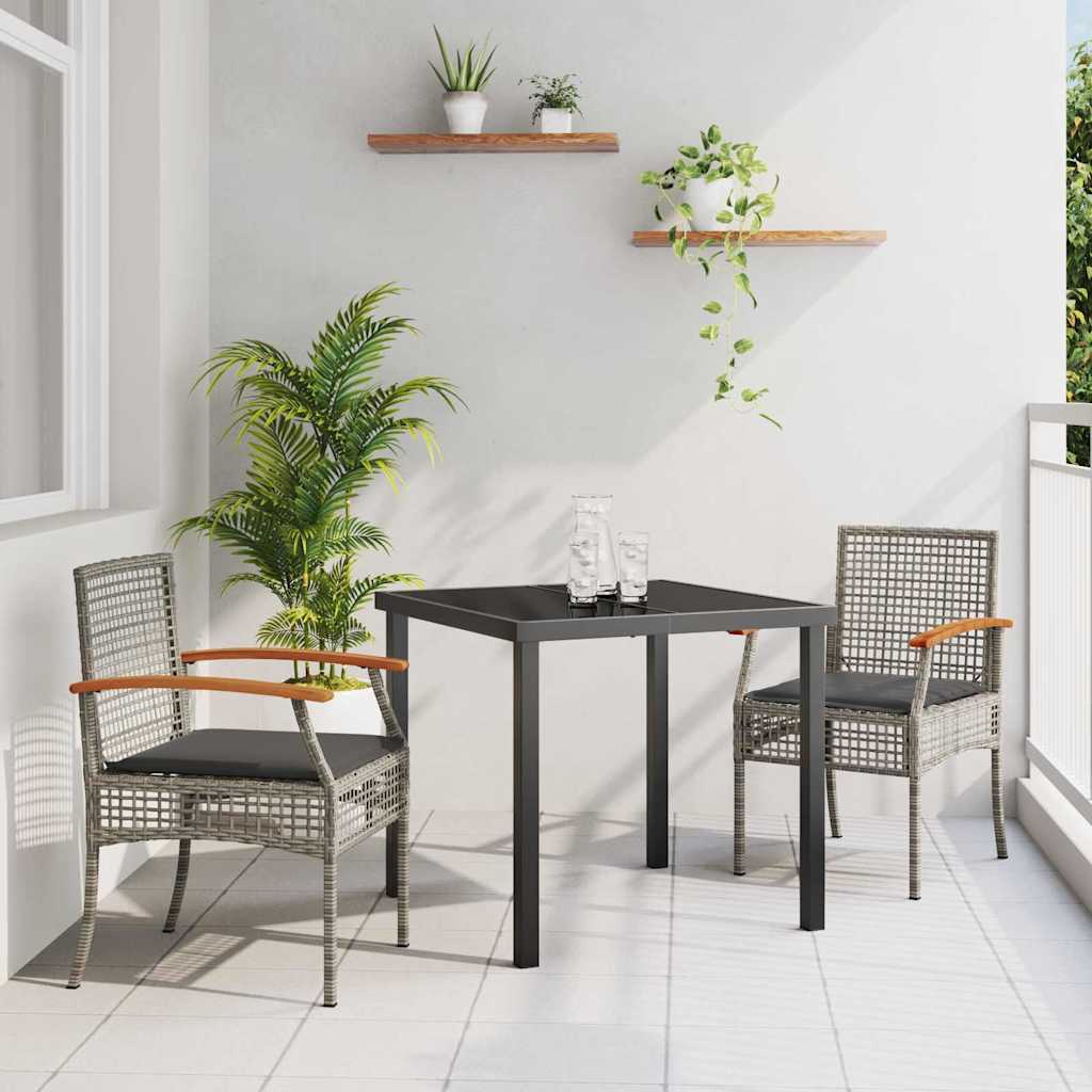 Tuin eettafelset met kussen 3 pcs Grijs en zwart Rattan – afbeelding 1