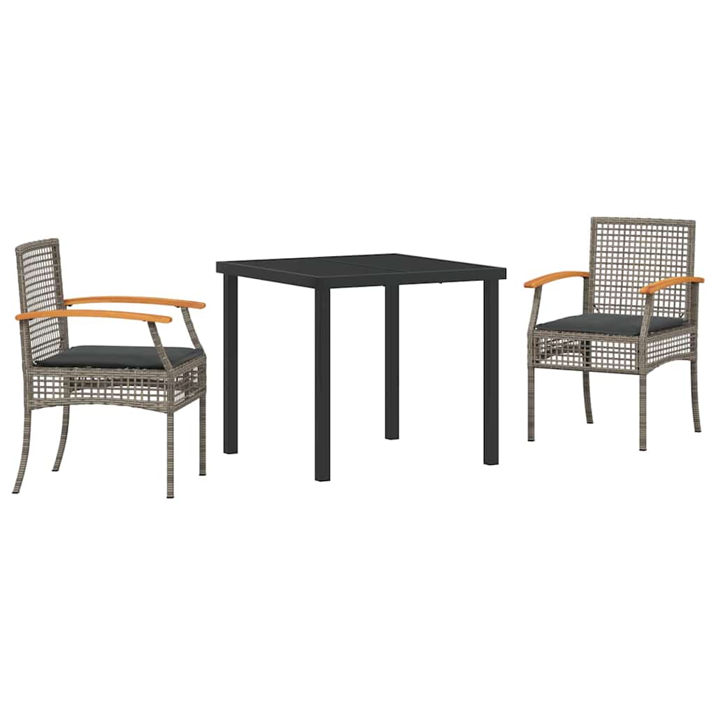 Tuin eettafelset met kussen 3 pcs Grijs en zwart Rattan – afbeelding 2
