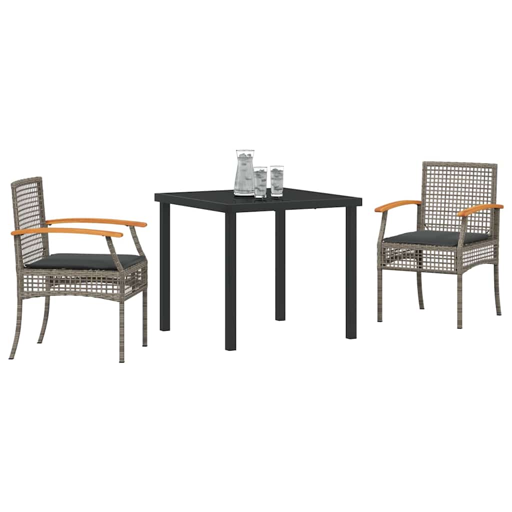Tuin eettafelset met kussen 3 pcs Grijs en zwart Rattan – afbeelding 3