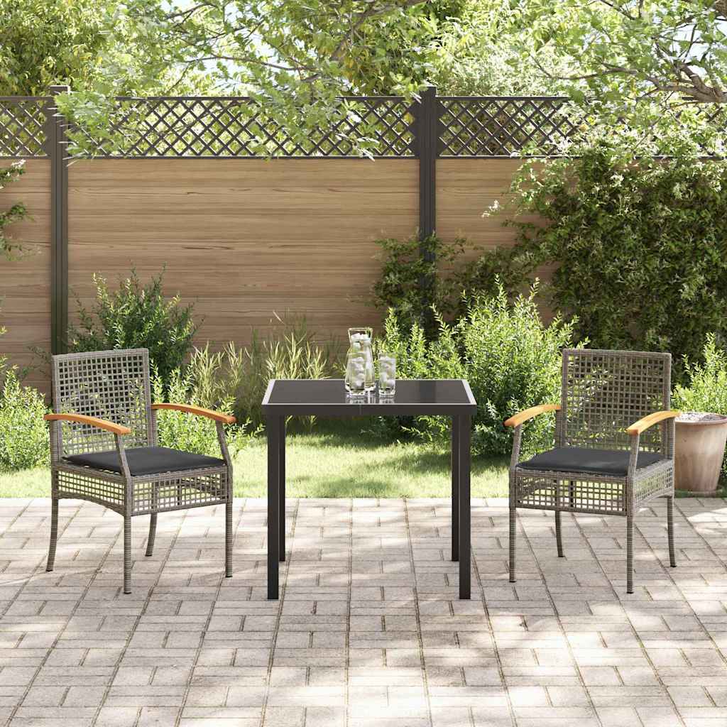 Tuin eettafelset met kussen 3 pcs Grijs en zwart Rattan – afbeelding 4