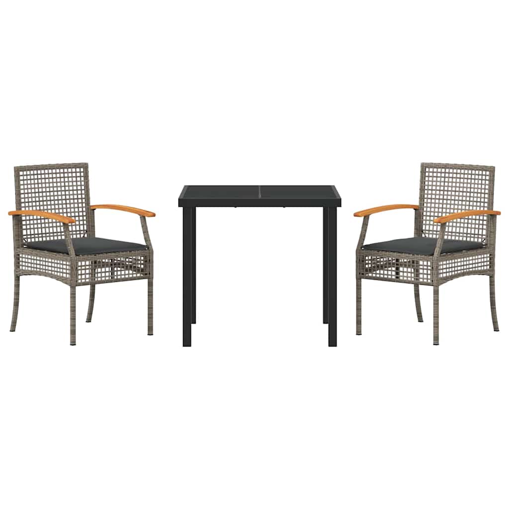 Tuin eettafelset met kussen 3 pcs Grijs en zwart Rattan – afbeelding 7