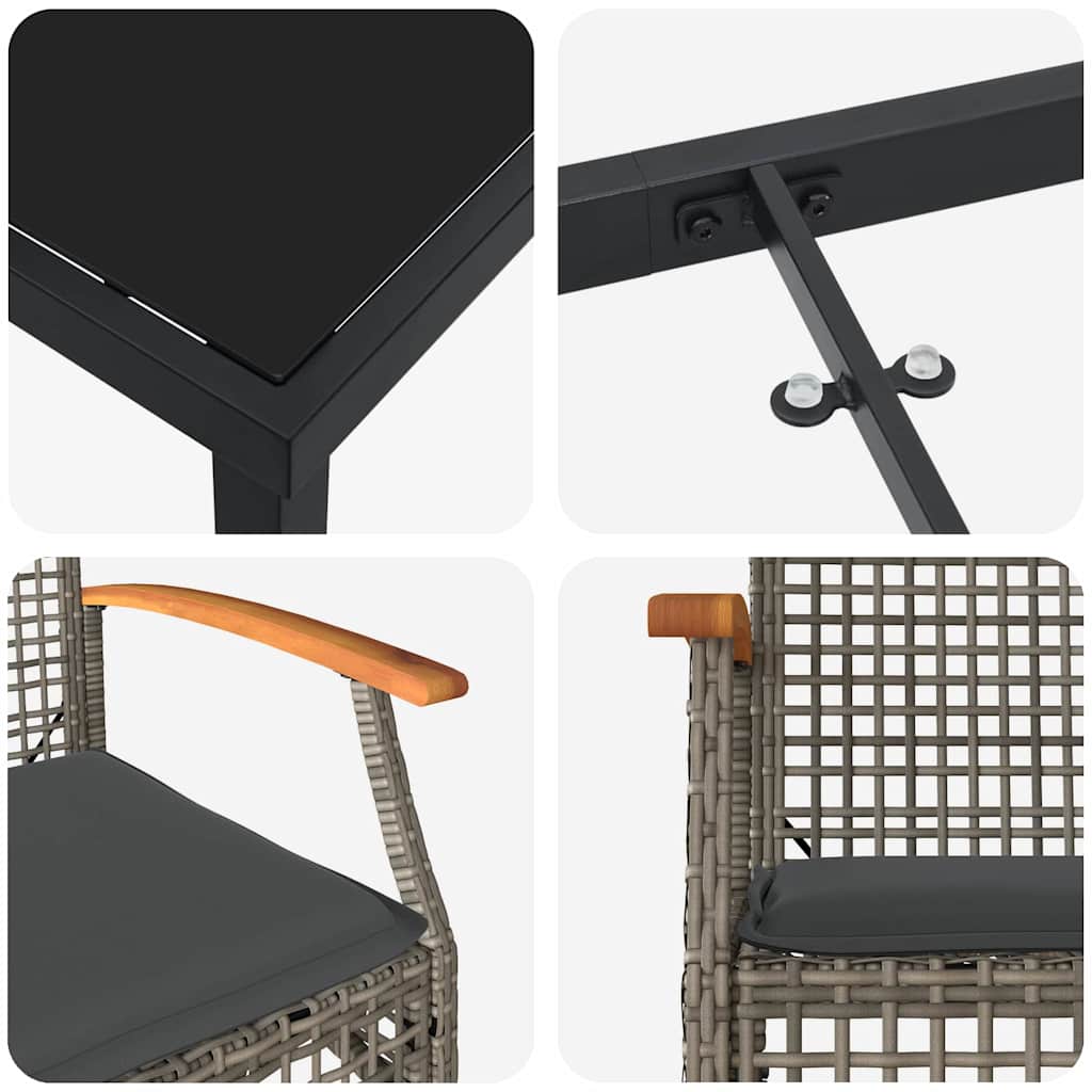 Tuin eettafelset met kussen 3 pcs Grijs en zwart Rattan – afbeelding 9