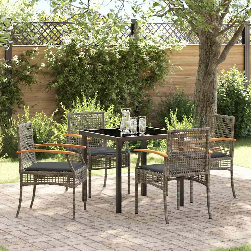 Tuin eettafelset met kussen 5 pcs Grijs en zwart Rattan – afbeelding 1