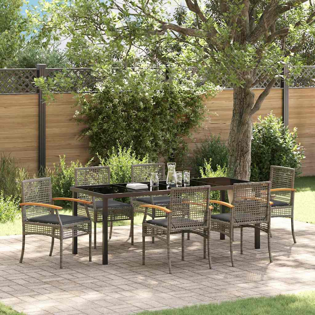 Tuin eettafelset met kussen 7 pcs Grijs en zwart Rattan – afbeelding 1