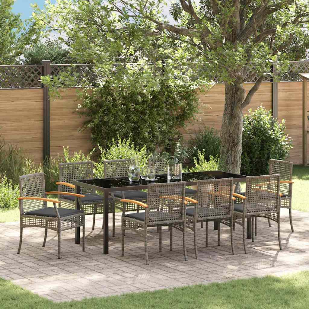 Tuin eettafelset met kussen 9 pcs Grijs en zwart Rattan – afbeelding 1