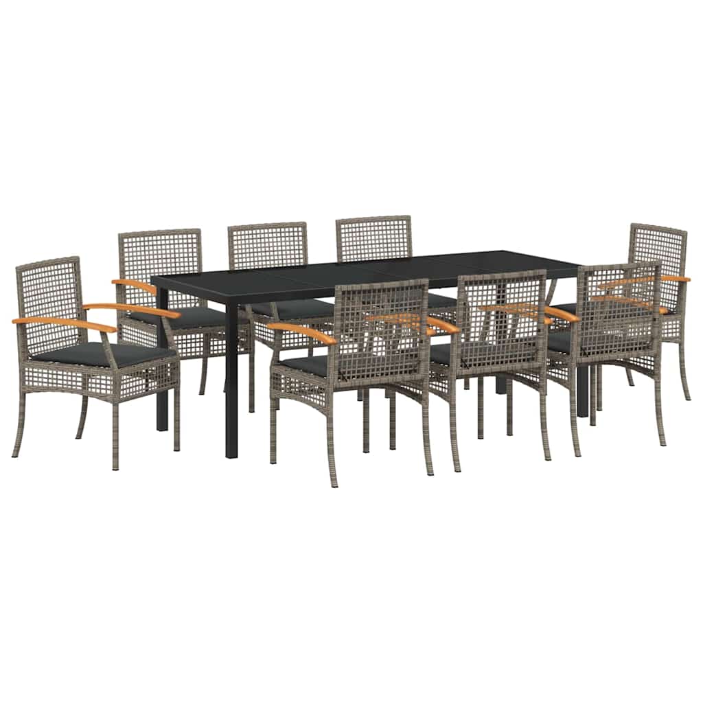 Tuin eettafelset met kussen 9 pcs Grijs en zwart Rattan – afbeelding 2