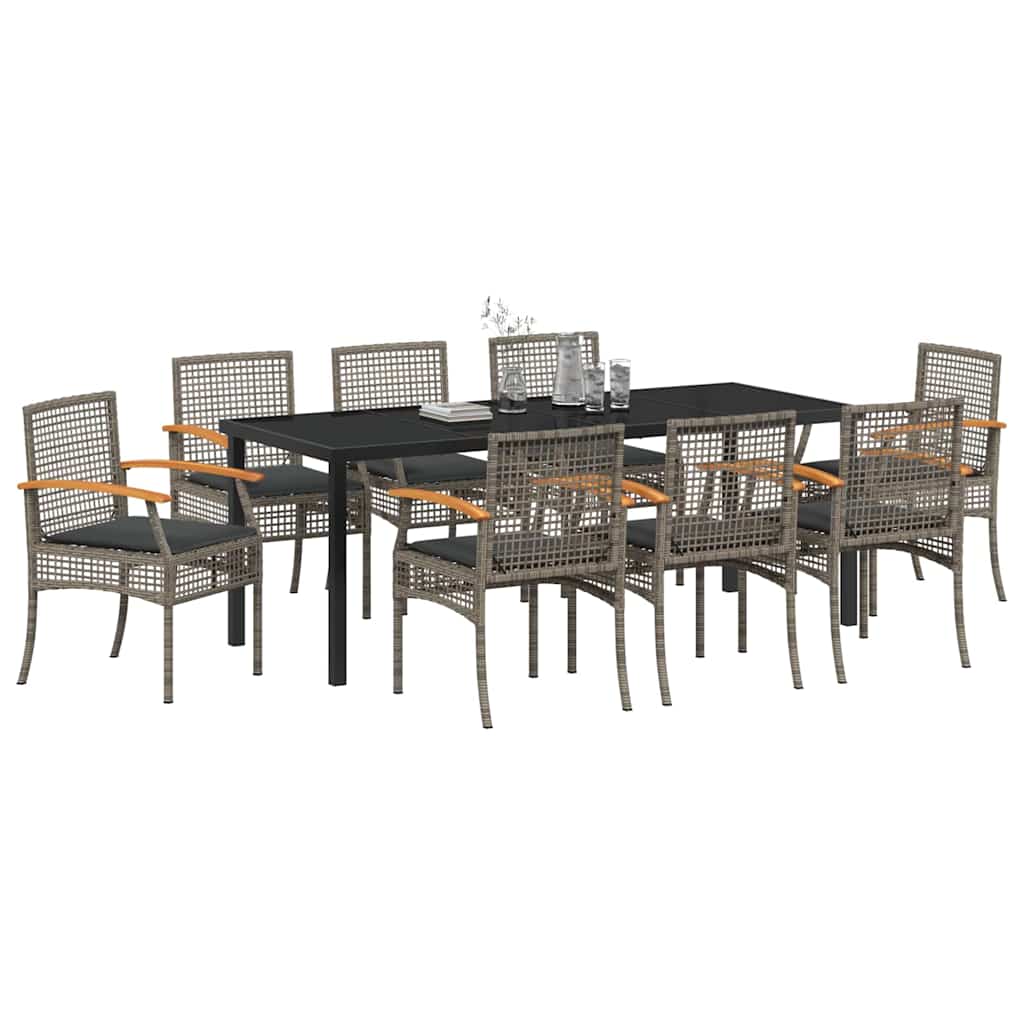 Tuin eettafelset met kussen 9 pcs Grijs en zwart Rattan – afbeelding 3