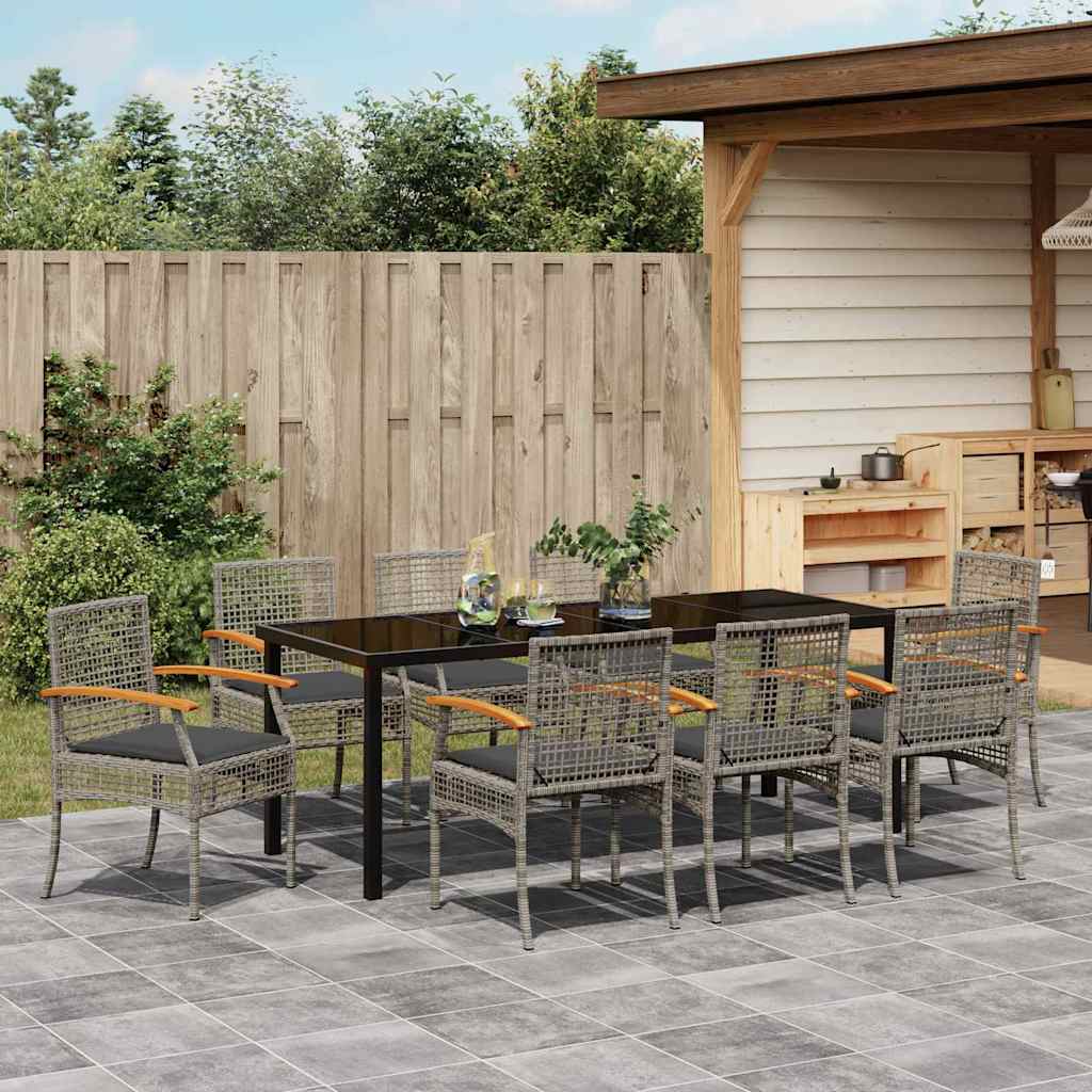 Tuin eettafelset met kussen 9 pcs Grijs en zwart Rattan – afbeelding 4