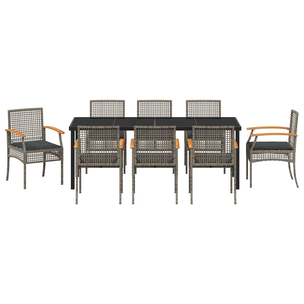 Tuin eettafelset met kussen 9 pcs Grijs en zwart Rattan – afbeelding 7