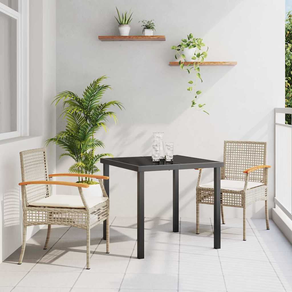 Tuin eettafelset met kussen 3 pcs Beige en zwart Rattan – afbeelding 1